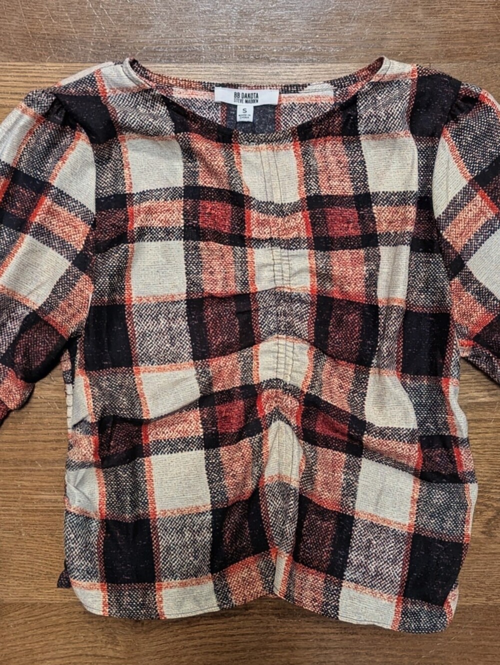 BB Dakota Black Red Cream Plaid Women's Top